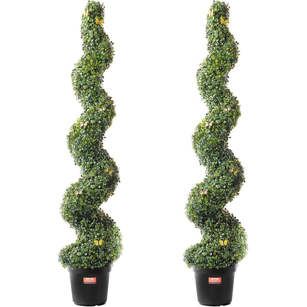 image:imageVEVOR Artificial Boxwood Topiary Tree 60 inch Tall 2 Pieces Spiral Faux Topiary Trees Faux Plant wExtra Leaves amp Pot amp Small Decoration UV Rated Greenery Set for Home Decor IndoorOutdoor5ft