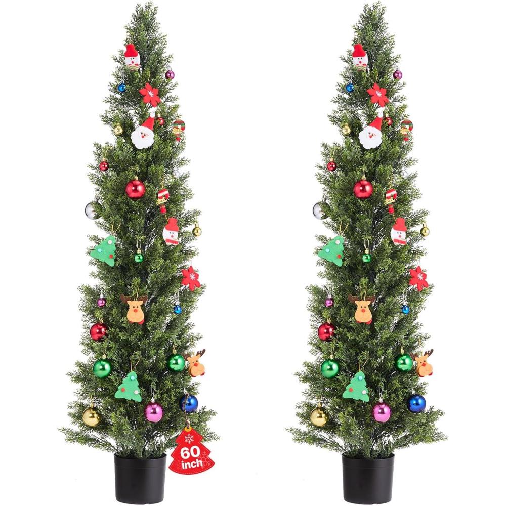 image:imageVEVOR Artificial Topiary Cedar Tree 60 inch Tall 2 Pieces with Extra Leaves amp Pot Faux Evergreen Fake Pine Cypress Trees Plant UV Rated Artificial Greenery Set for Home Decor IndoorOutdoor5FT