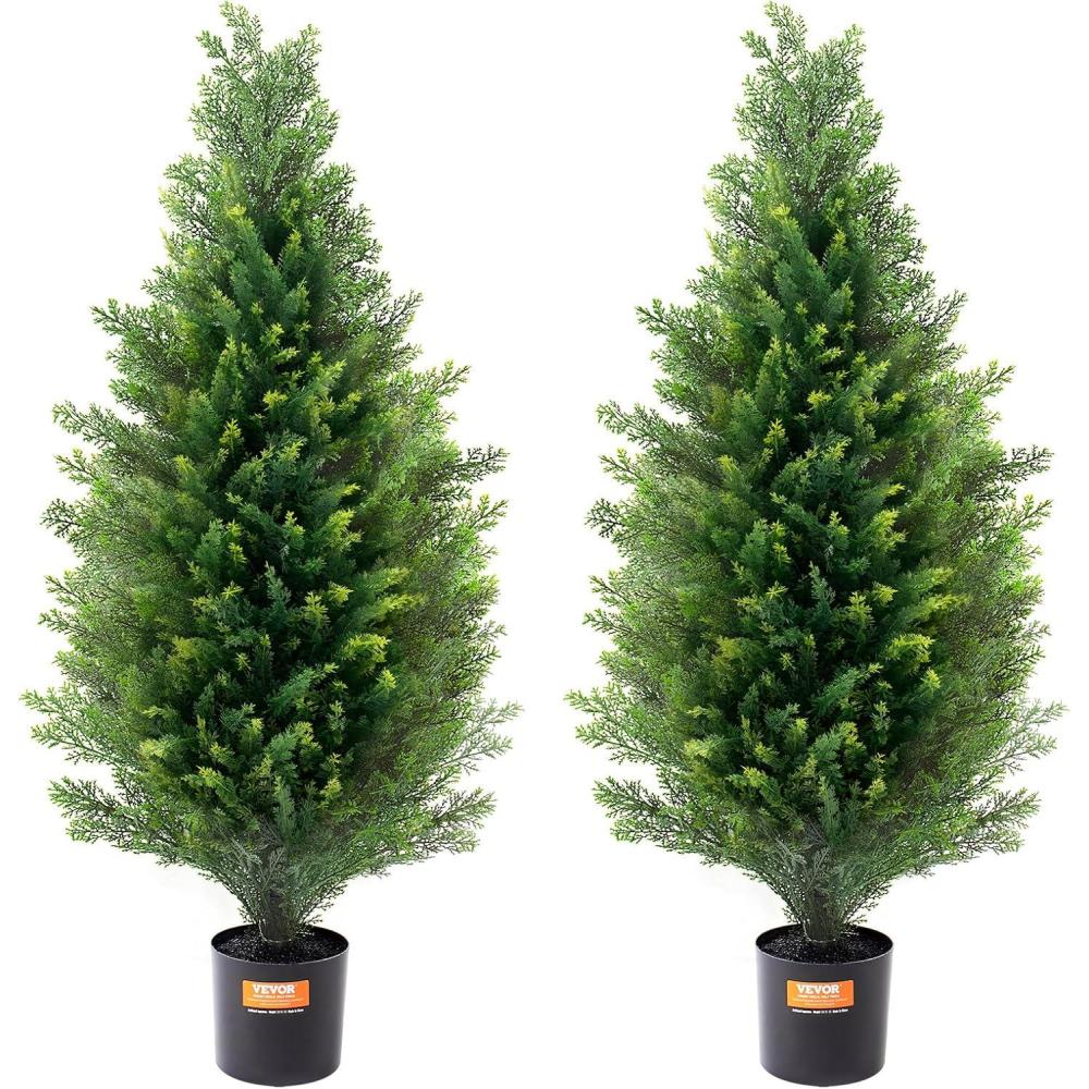 image:imageVEVOR Artificial Topiary Cedar Tree 60 inch Tall 2 Pieces with Extra Leaves amp Pot Faux Evergreen Fake Pine Cypress Trees Plant UV Rated Artificial Greenery Set for Home Decor IndoorOutdoor3ft