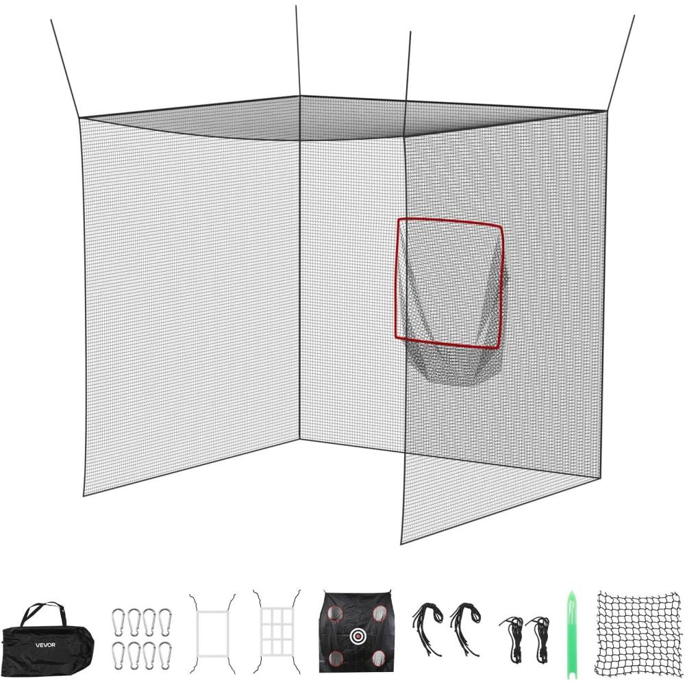image:imageVEVOR Baseball Batting Netting 1035415575 FT NET ONLY Professional Softball Baseball Batting Hitting Training NetHeavy Duty Enclosed PE Practice Portable Pitching Cage Net with Door amp Carry Bag10 FT