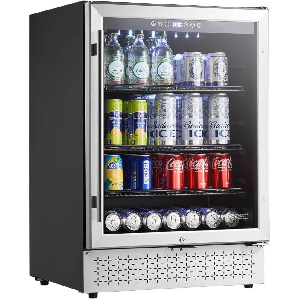 image:imageVEVOR Beverage Refrigerator Cooler 154 Can Beverage Fridge Mini Fridge with Glass Door Adjustable Shelves Digital Temperature Control Builtin amp Freestanding Soda Beer Fridge for Home Office Bar154 Can