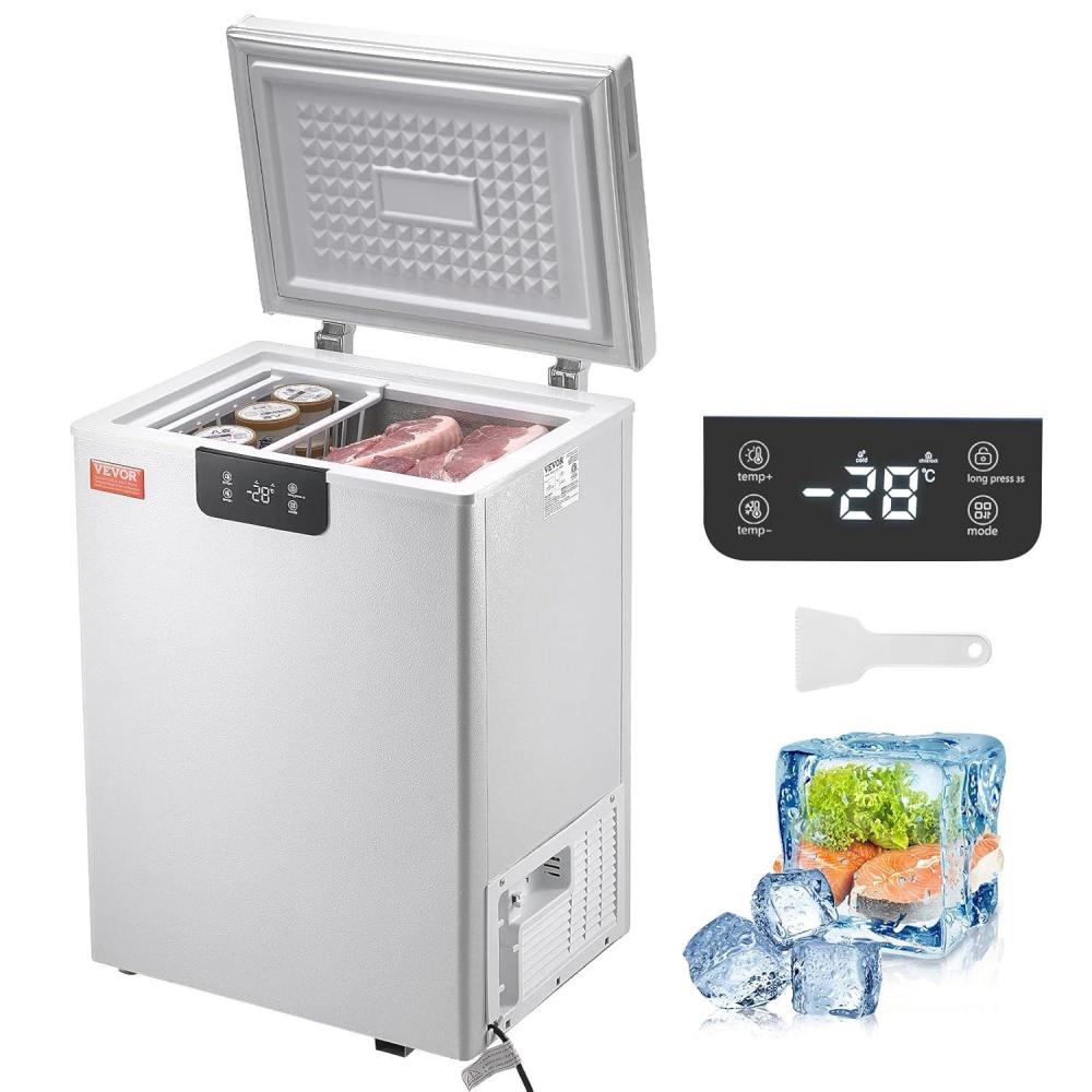 image:imageVEVOR Chest Freezer 128 Cuft 345 L Large Deep Freezer amp 4 Removable Baskets Freestanding Top Open Door Commercial Chest Freezers with Locking Lid 7Level Adjustable Temp LED Lighting 6 Wheels35 Cuft