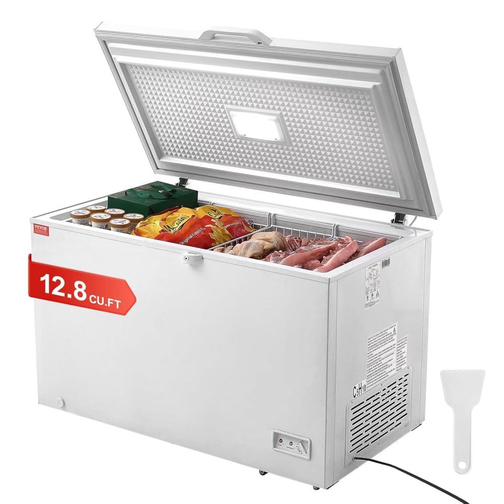 image:imageVEVOR Chest Freezer 128 Cuft 345 L Large Deep Freezer amp 4 Removable Baskets Freestanding Top Open Door Commercial Chest Freezers with Locking Lid 7Level Adjustable Temp LED Lighting 6 Wheels128 Cuft