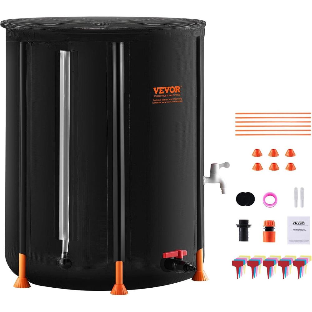 image:imageVEVOR Collapsible Rain Barrel 53 Gallon201 L Portable Rain Water Collection Barrel PVC Rainwater Collection System with Spigots and Overflow Kit Water Barrel for Garden Water Catcher