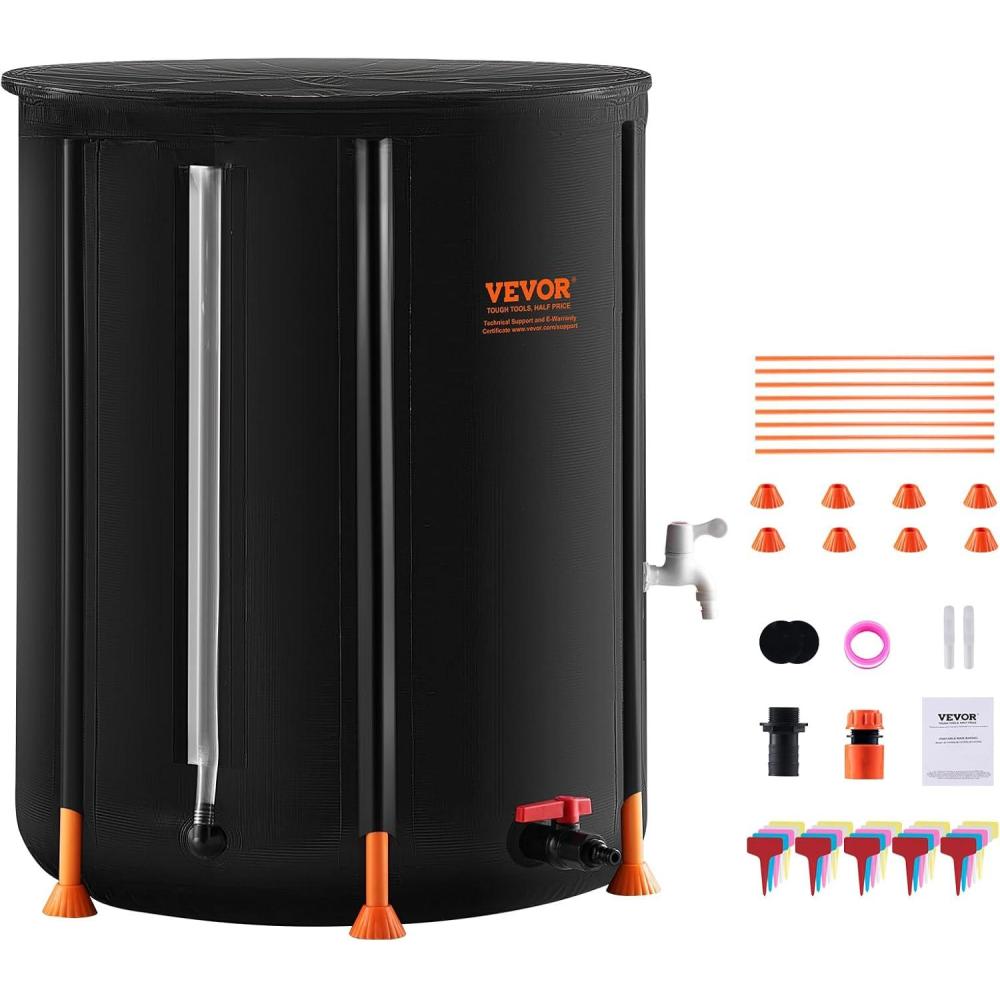 image:imageVEVOR Collapsible Rain Barrel 66 Gallon250 L Portable Rain Water Collection Barrel PVC Rainwater Collection System with Spigots and Overflow Kit Water Barrel for Garden Water CatcherBlack