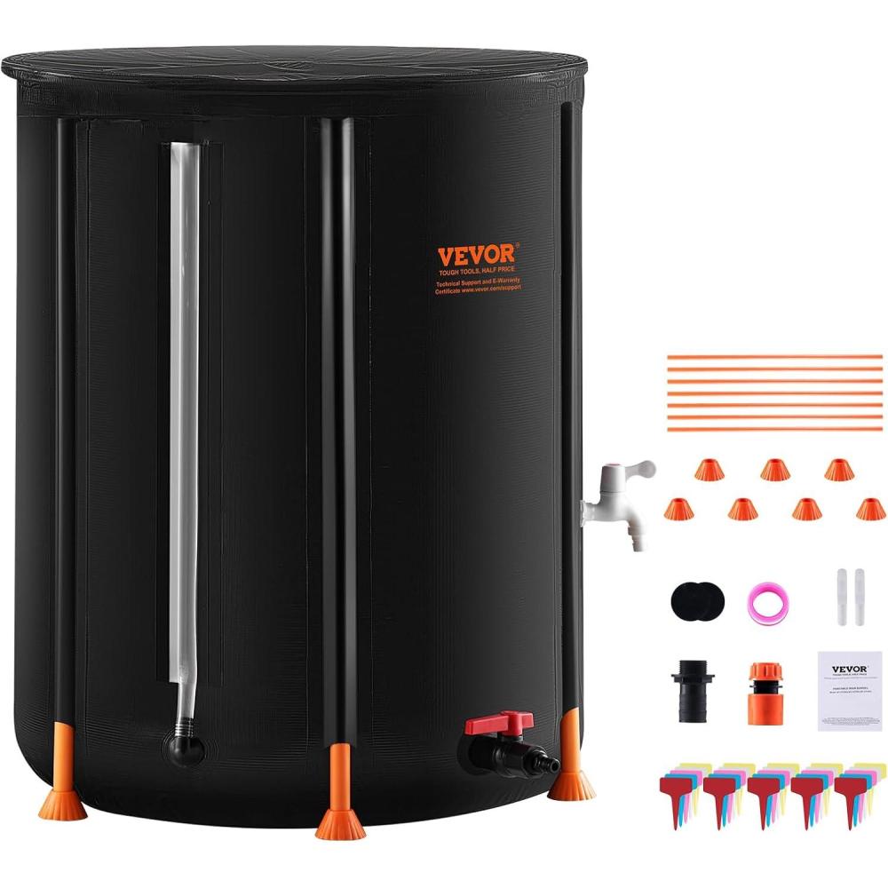 image:imageVEVOR Collapsible Rain Barrel 66 Gallon250 L Portable Rain Water Collection Barrel PVC Rainwater Collection System with Spigots and Overflow Kit Water Barrel for Garden Water CatcherNew Black