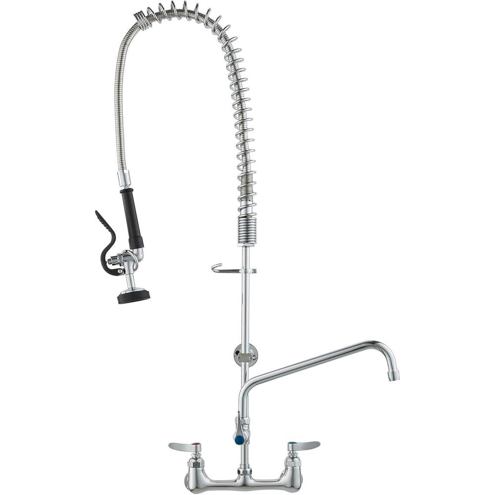image:imageVEVOR Commercial Faucet with PreRinse Sprayer 44 Height 8 Center 12 Swing Spout Deck Mount Kitchen Sink Faucet Brass Constructed Device with Pull Down Spray for 123 Compartment Sink36inch