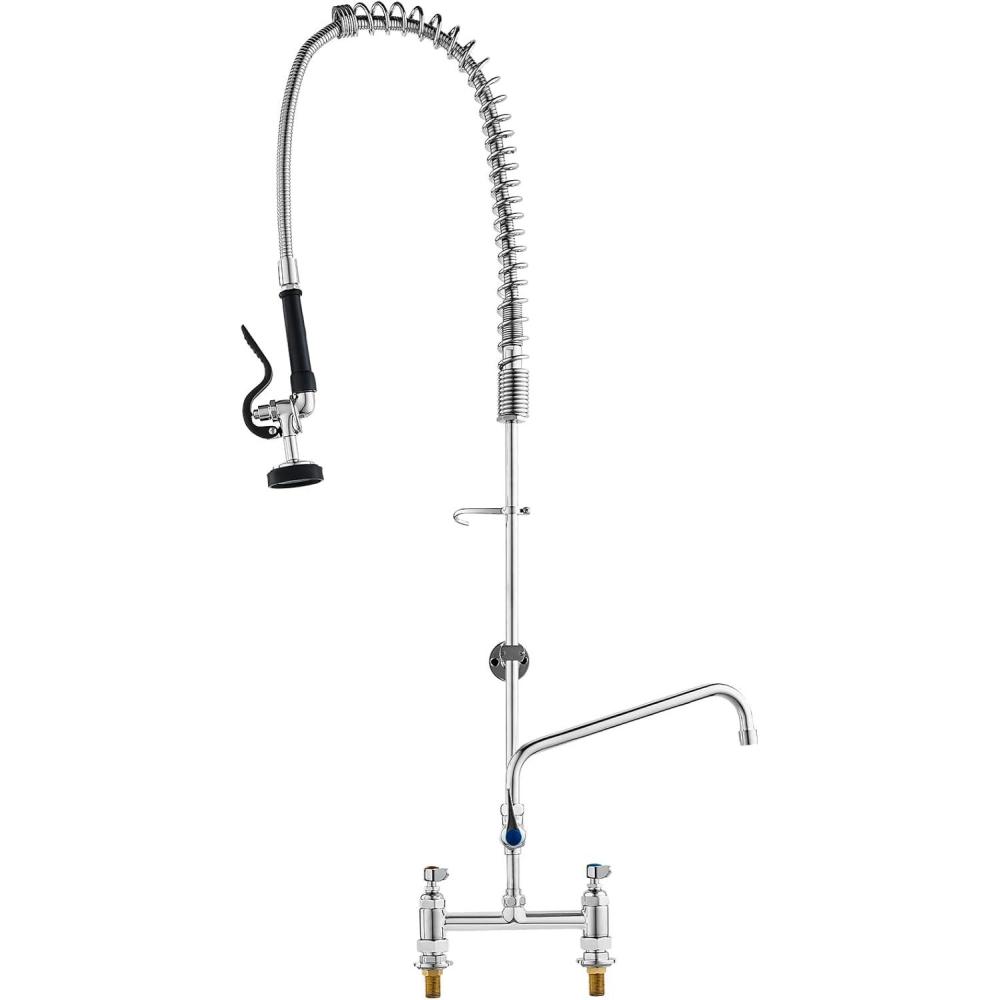 image:imageVEVOR Commercial Faucet with PreRinse Sprayer 44 Height 8 Center 12 Swing Spout Deck Mount Kitchen Sink Faucet Brass Constructed Device with Pull Down Spray for 123 Compartment Sink44inch