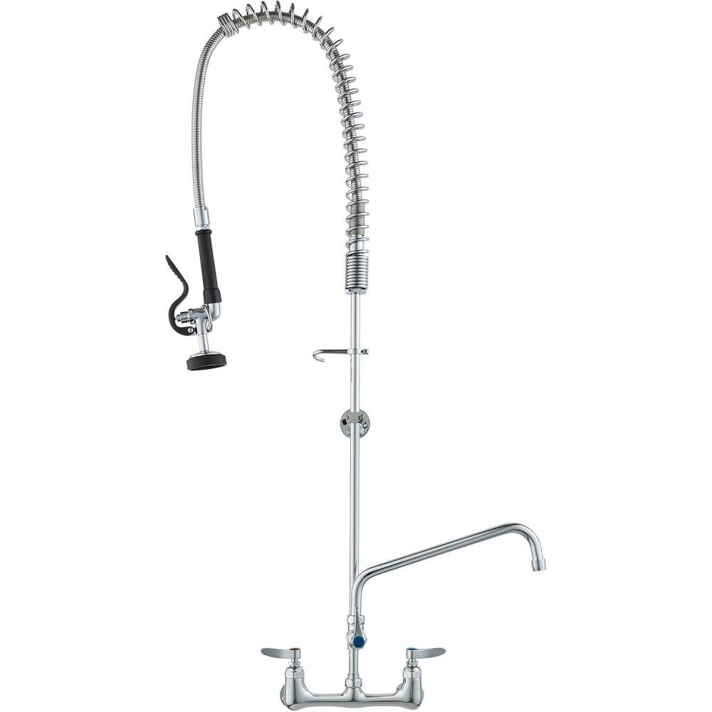image:imageVEVOR Commercial Faucet with PreRinse Sprayer 44 Height 8 Center 12 Swing Spout Deck Mount Kitchen Sink Faucet Brass Constructed Device with Pull Down Spray for 123 Compartment Sink47inch