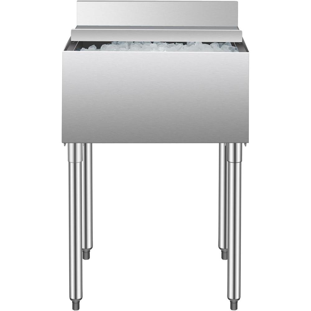 image:imageVEVOR Commercial Ice Bin Underbar Ice Bin Stainless Steel Ice Chest with Sliding Lid Bottle Holders Adjustable Bullet Feet Cooler Cart Cocktail Unit for Bar Restaurant Pub24 x 19 x 37 inch