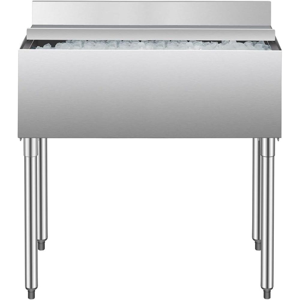 image:imageVEVOR Commercial Ice Bin Underbar Ice Bin Stainless Steel Ice Chest with Sliding Lid Bottle Holders Adjustable Bullet Feet Cooler Cart Cocktail Unit for Bar Restaurant Pub359 x 19 x 37 inch