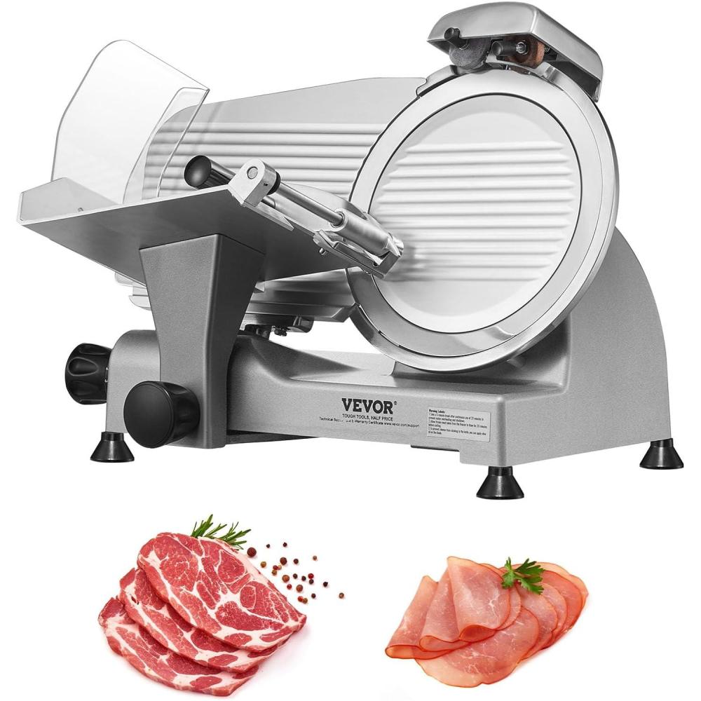image:imageVEVOR Commercial Meat Slicer 10 inch Electric Food Slicer 240W Frozen Meat Deli Slicer Premium Chromiumplated Steel Blade SemiAuto Meat Slicer For Commercial and Home use10IN340W