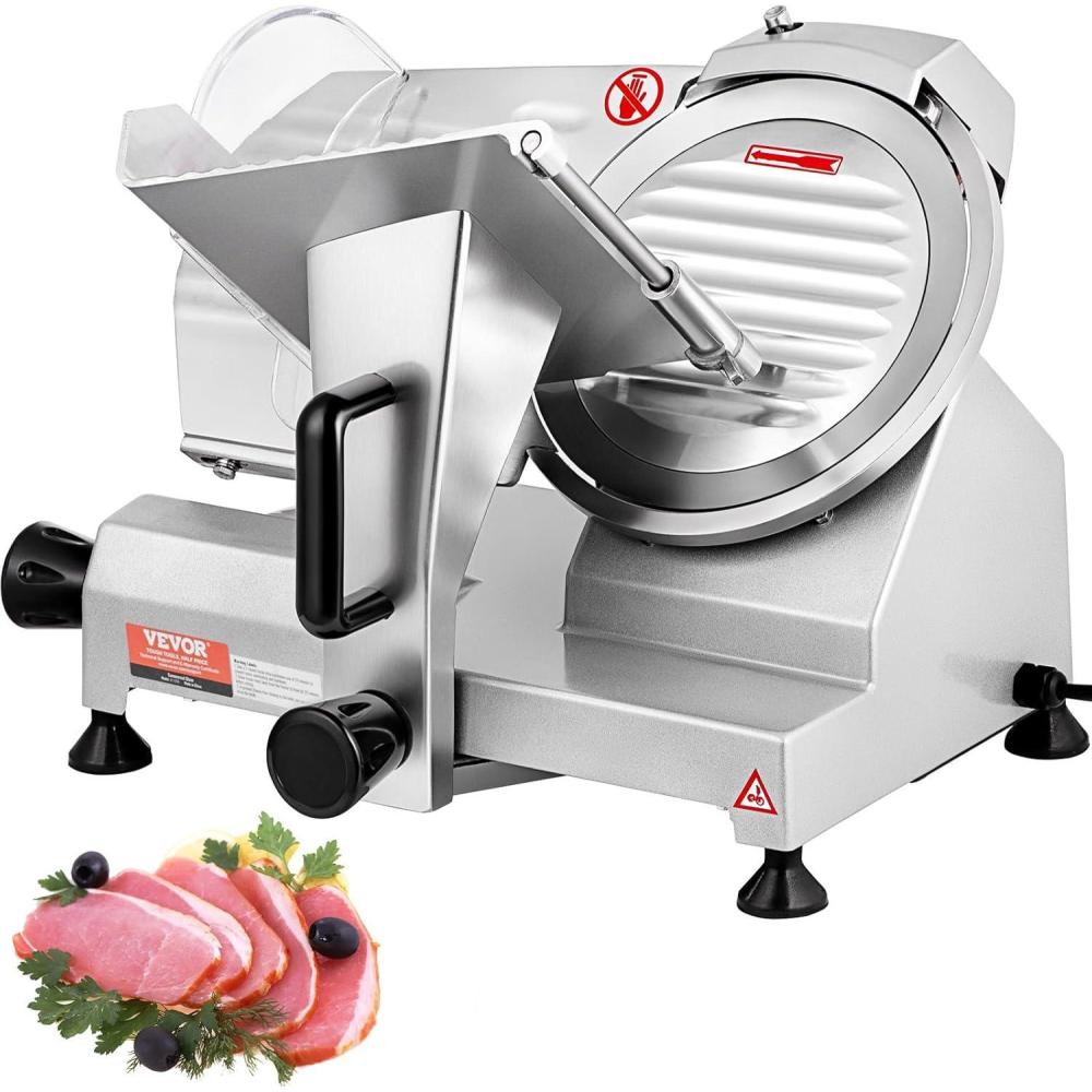 image:imageVEVOR Commercial Meat Slicer 10 inch Electric Food Slicer 240W Frozen Meat Deli Slicer Premium Chromiumplated Steel Blade SemiAuto Meat Slicer For Commercial and Home use87IN200W