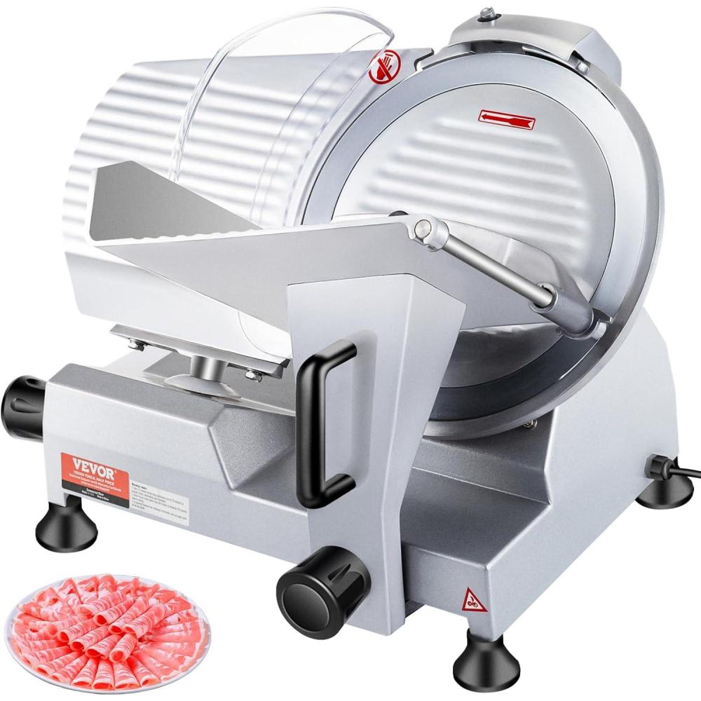 image:imageVEVOR Commercial Meat Slicer 10 inch Electric Food Slicer 240W Frozen Meat Deli Slicer Premium Chromiumplated Steel Blade SemiAuto Meat Slicer For Commercial and Home use10IN240W