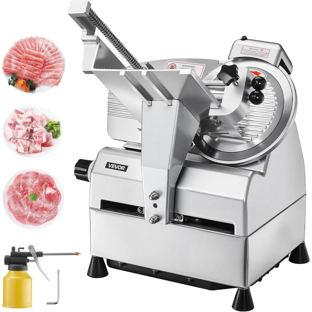 image:imageVEVOR Commercial Meat Slicer 10 inch Electric Food Slicer 240W Frozen Meat Deli Slicer Premium Chromiumplated Steel Blade SemiAuto Meat Slicer For Commercial and Home use10IN500W