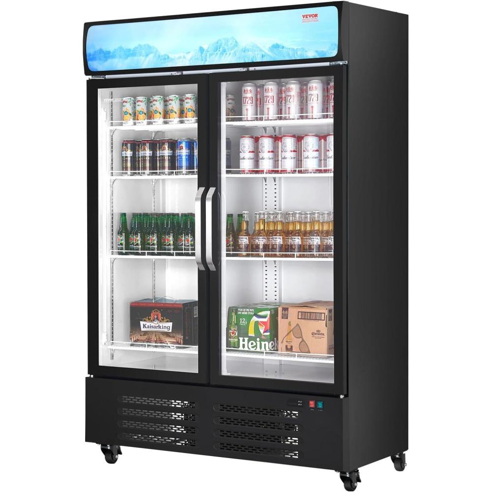 image:imageVEVOR Commercial Merchandiser Refrigerator 1147 CUFT Glass Door Display Refrigerator Upright Beverage Refrigerator Cooler Merchandiser with 4 Adjustable Shelves Casters Soft LED Light Black3627 cuft