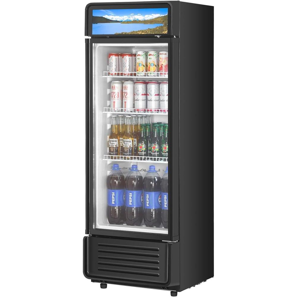 image:imageVEVOR Commercial Merchandiser Refrigerator 1147 CUFT Glass Door Display Refrigerator Upright Beverage Refrigerator Cooler Merchandiser with 4 Adjustable Shelves Casters Soft LED Light Black69 cuft