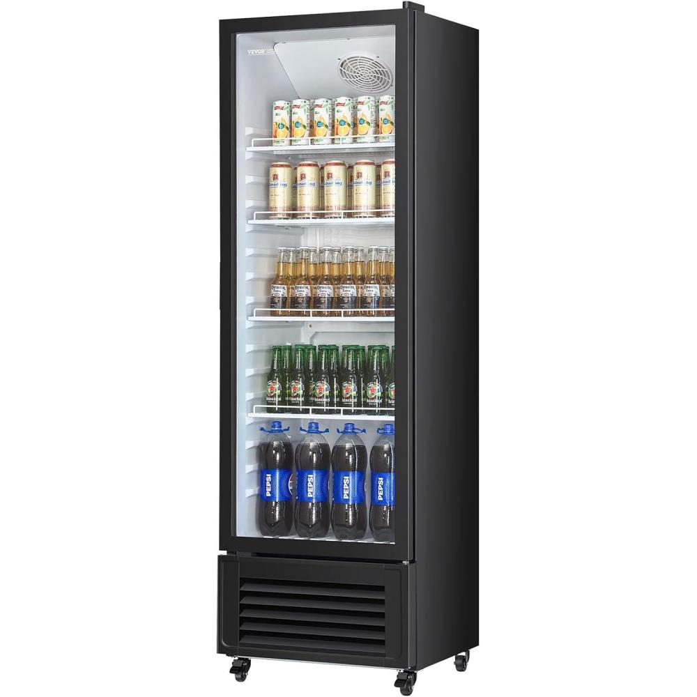 image:imageVEVOR Commercial Merchandiser Refrigerator 1147 CUFT Glass Door Display Refrigerator Upright Beverage Refrigerator Cooler Merchandiser with 4 Adjustable Shelves Casters Soft LED Light Black1147 cuft