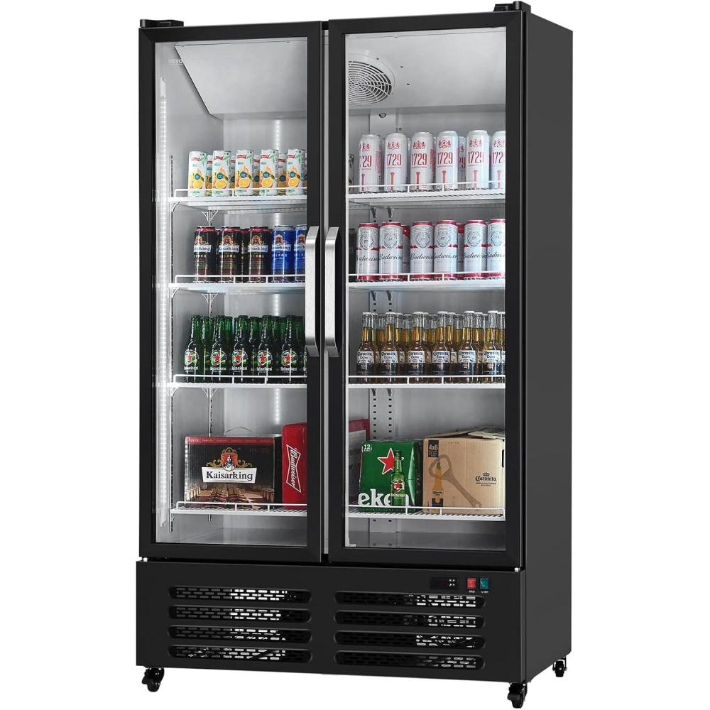 image:imageVEVOR Commercial Merchandiser Refrigerator 1147 CUFT Glass Door Display Refrigerator Upright Beverage Refrigerator Cooler Merchandiser with 4 Adjustable Shelves Casters Soft LED Light Black2669 cuft