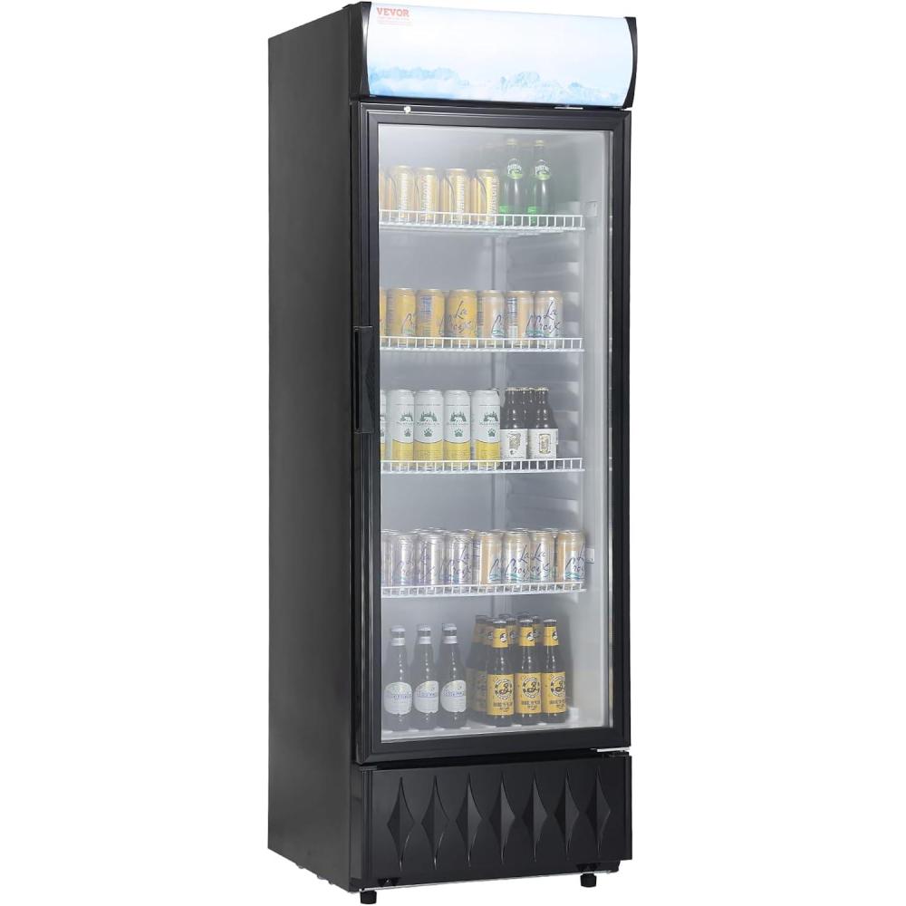 image:imageVEVOR Commercial Merchandiser Refrigerator 1147 CUFT Glass Door Display Refrigerator Upright Beverage Refrigerator Cooler Merchandiser with 4 Adjustable Shelves Casters Soft LED Light Black97 cuft
