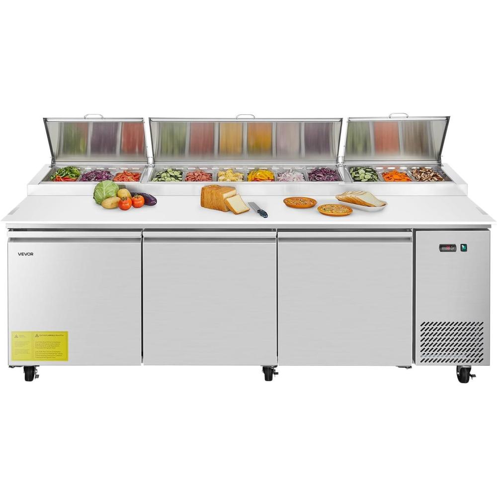 image:imageVEVOR Commercial Refrigerator 28 W SandwichSalad Prep Refrigerated Table Stainless Steel Food Prep Station Fridge with 8 Pan for Restaurant Bar Shop 71 Cu Ft Refrigerator Single Door Silver93 Pizza Prep Refrigerator