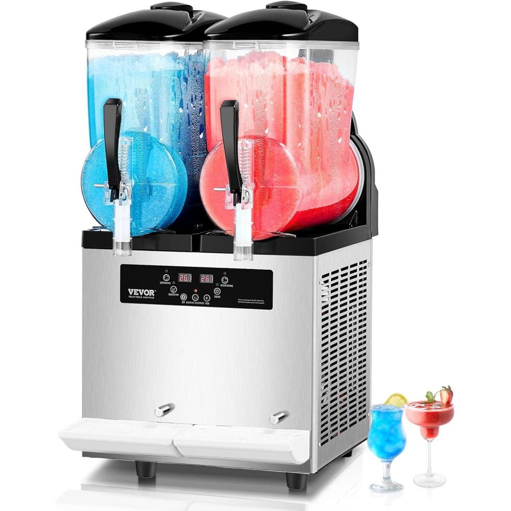 image:imageVEVOR Commercial Slushy Machine 12Lx2 Double Tank Frozen Drink Machine 96 Cups Stainless Steel Margarita Smoothie Frozen Drink Maker Slushie Machine for Home Party Restaurants Cafe Bars24L