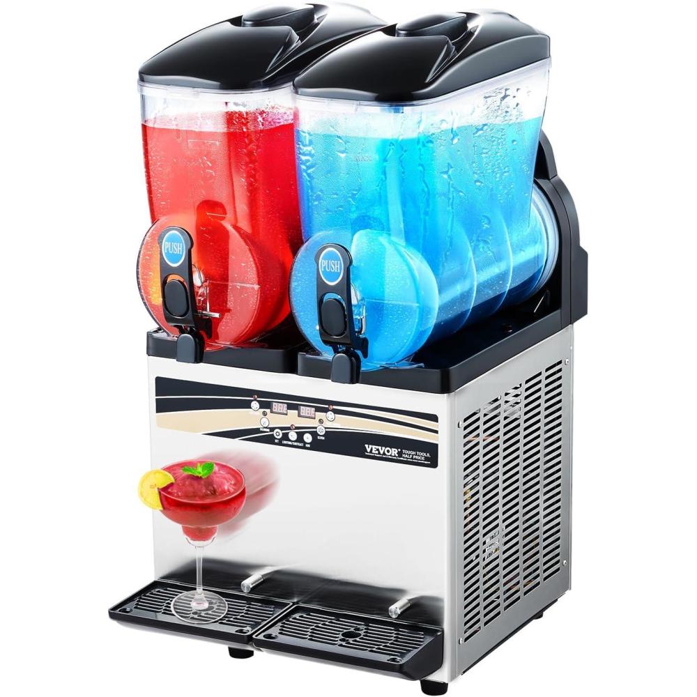 image:imageVEVOR Commercial Slushy Machine 15Lx2 Double Tank Margarita Machine 120 Cups Stainless Steel Margarita Smoothie Frozen Drink Machine Slushie Machine for Party Restaurants Cafe Bars15Lx2