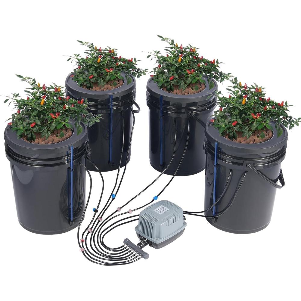 image:imageVEVOR DWC Hydroponic System 5 Gallon 5 Buckets Deep Water Culture Growing Bucket Hydroponics Grow Kit with Pump Air Stone and Connected Reservoir for IndoorOutdoor Leafy Vegetables4 BucketsTop Drip Kit
