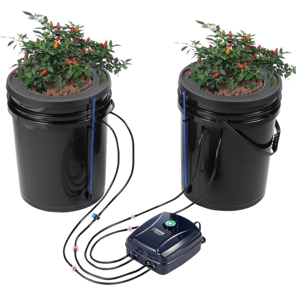 image:imageVEVOR DWC Hydroponic System 5 Gallon 5 Buckets Deep Water Culture Growing Bucket Hydroponics Grow Kit with Pump Air Stone and Connected Reservoir for IndoorOutdoor Leafy Vegetables2 BucketsTop Drip Kit