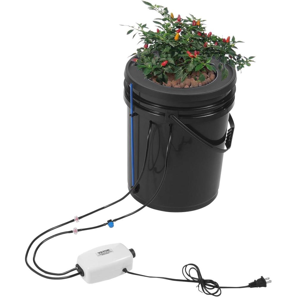 image:imageVEVOR DWC Hydroponic System 5 Gallon 5 Buckets Deep Water Culture Growing Bucket Hydroponics Grow Kit with Pump Air Stone and Connected Reservoir for IndoorOutdoor Leafy Vegetables1 BucketTop Drip Kit