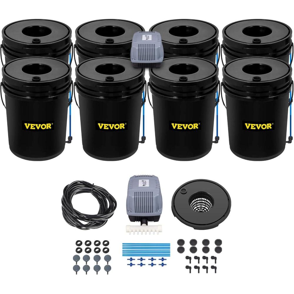 image:imageVEVOR DWC Hydroponic System 5 Gallon 5 Buckets Deep Water Culture Growing Bucket Hydroponics Grow Kit with Pump Air Stone and Connected Reservoir for IndoorOutdoor Leafy Vegetables8 Buckets