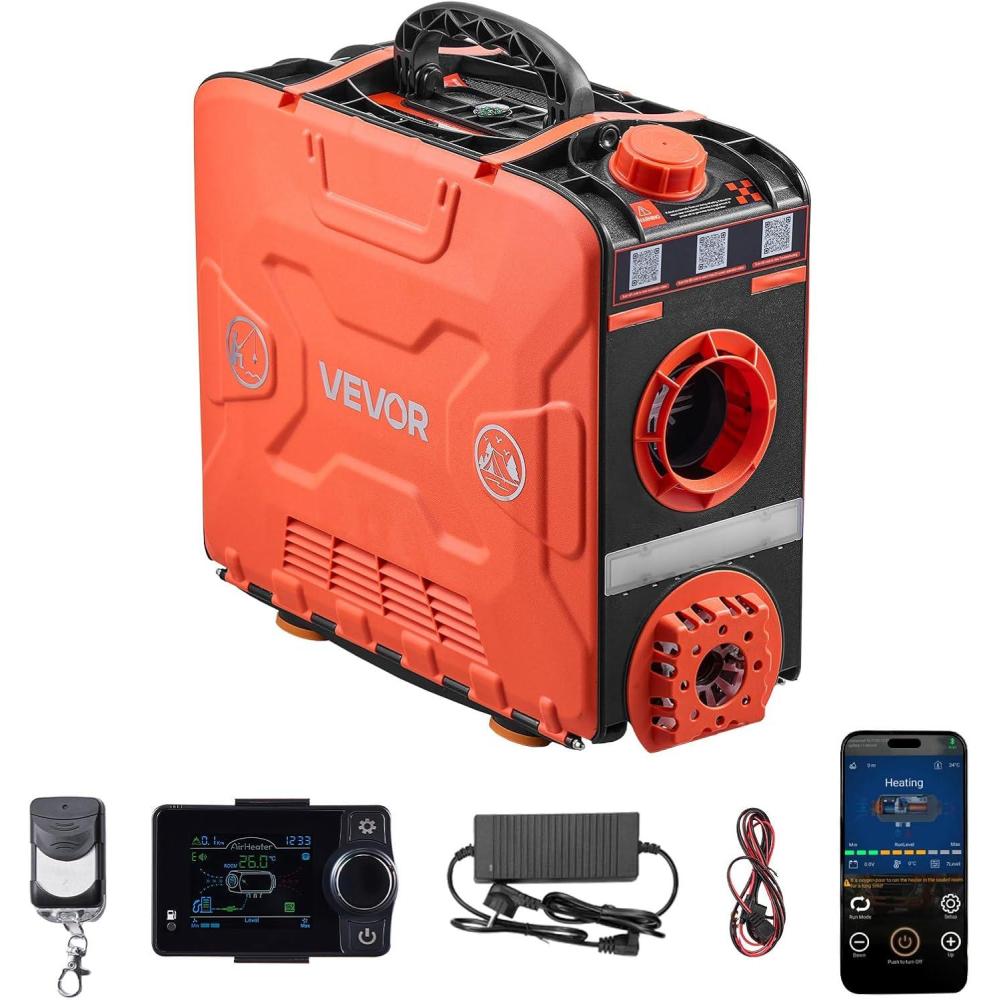 image:imageVEVOR Diesel Heater 8KW DC 12V All in One Portable Diesel Air Heater with Bluetooth APP Control Remote Control and LCD Screen 12 Gal Fuel Tank for Vehicles Vans RVs Campers and GaragesBlackOrangeH