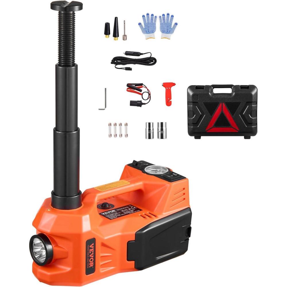 image:imageVEVOR Electric Car Jack 5 Tons 11000 lbs Electric Scissor Jack with BuiltIn Inflator 12V Adjustable Tire Change Replacement with Secure Hammer amp LED Light Portable Jack kit for Sedan SUV TruckWithout Electric Impact Wrench