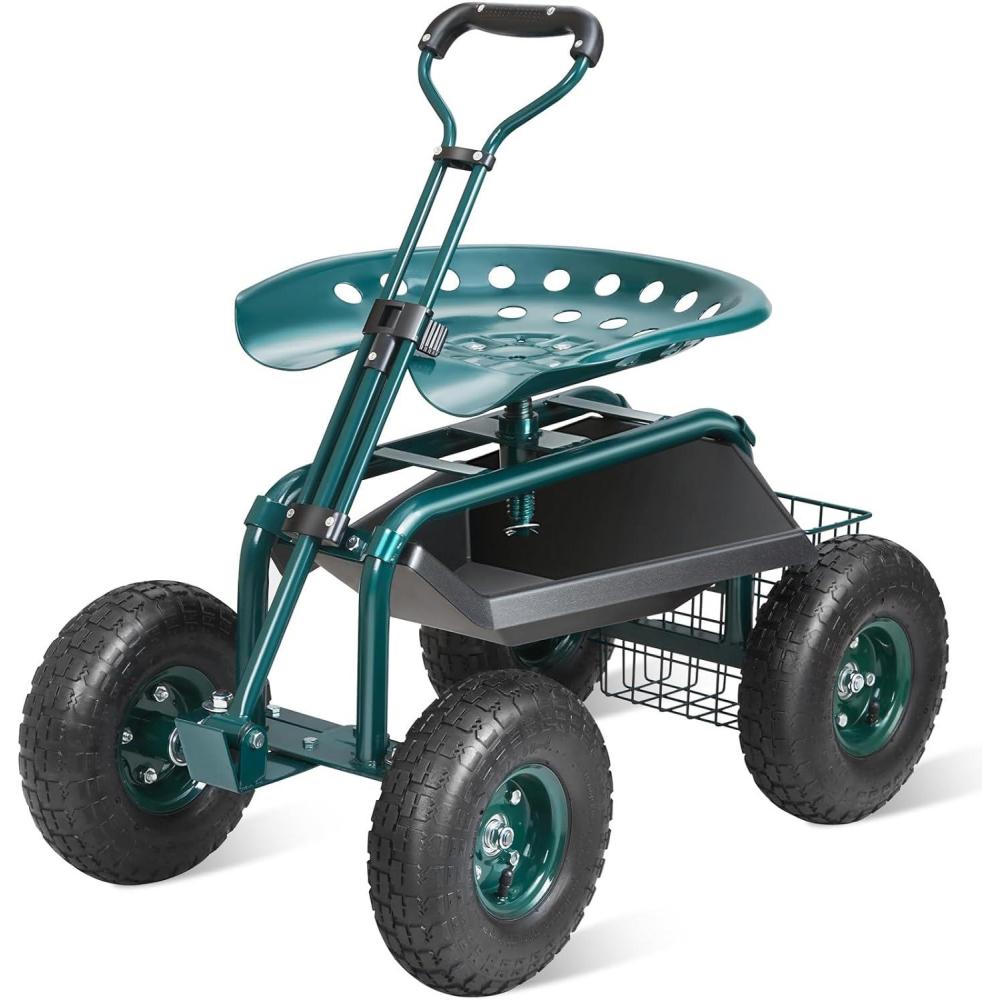 image:imageVEVOR Garden Cart Rolling Workseat with Wheels Gardening Stool for Planting 360 Degree Swivel Seat Wagon Scooter with Steering Handle amp Utility Tool Tray Use for Patio Yard and Outdoors BlueGreen