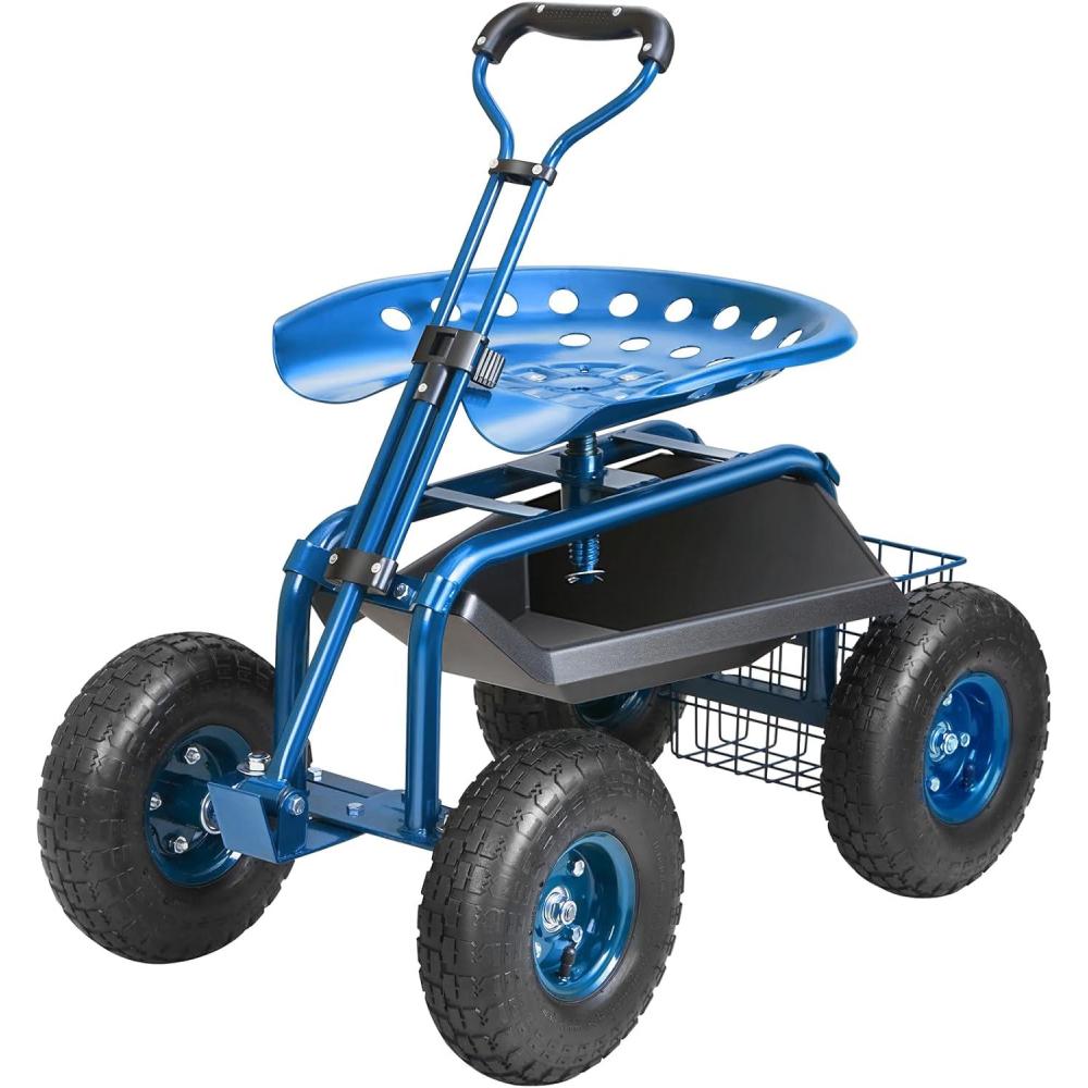 image:imageVEVOR Garden Cart Rolling Workseat with Wheels Gardening Stool for Planting 360 Degree Swivel Seat Wagon Scooter with Steering Handle amp Utility Tool Tray Use for Patio Yard and Outdoors BlueBlue