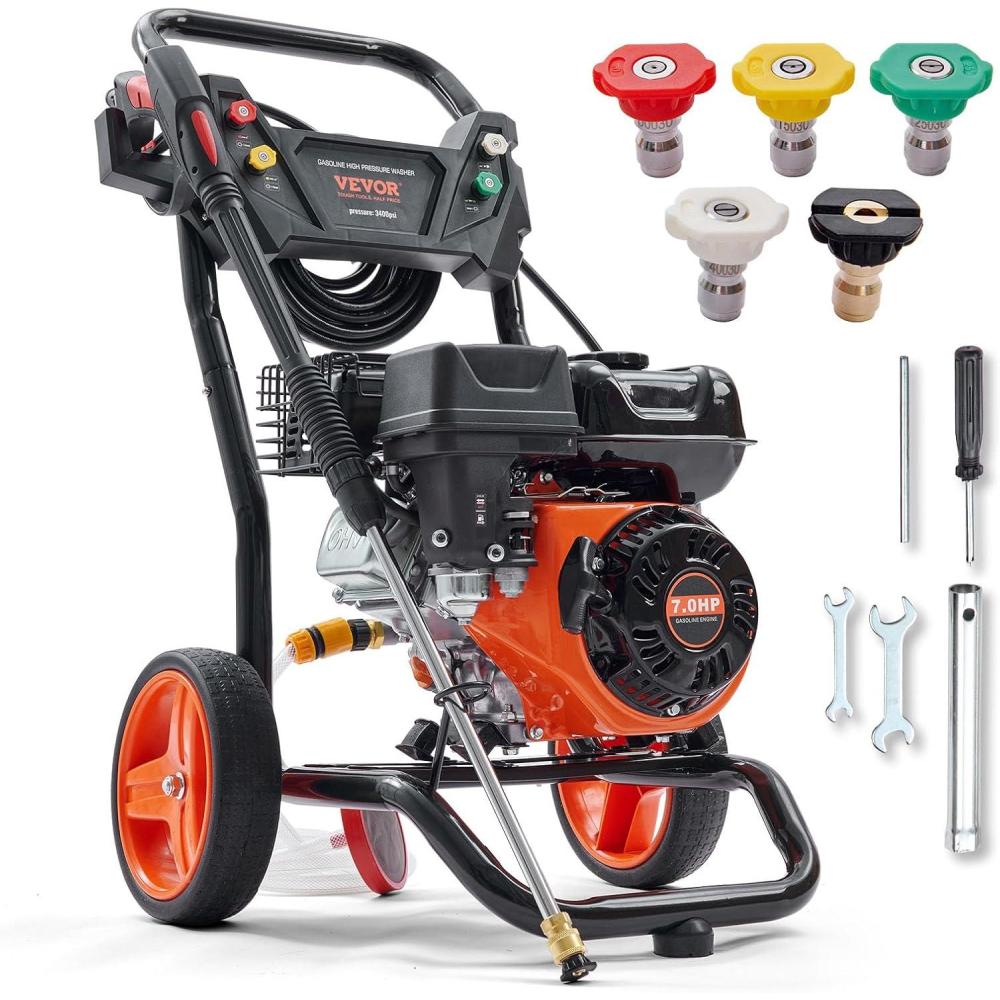 image:imageVEVOR Gas Pressure Washer 3600 PSI 26 GPM Gas Powered Pressure Washer with Copper Pump Spray Gun and Extension Wand 5 Quick Connect Nozzles for Cleaning Cars Homes Driveways Patios3400 PSI