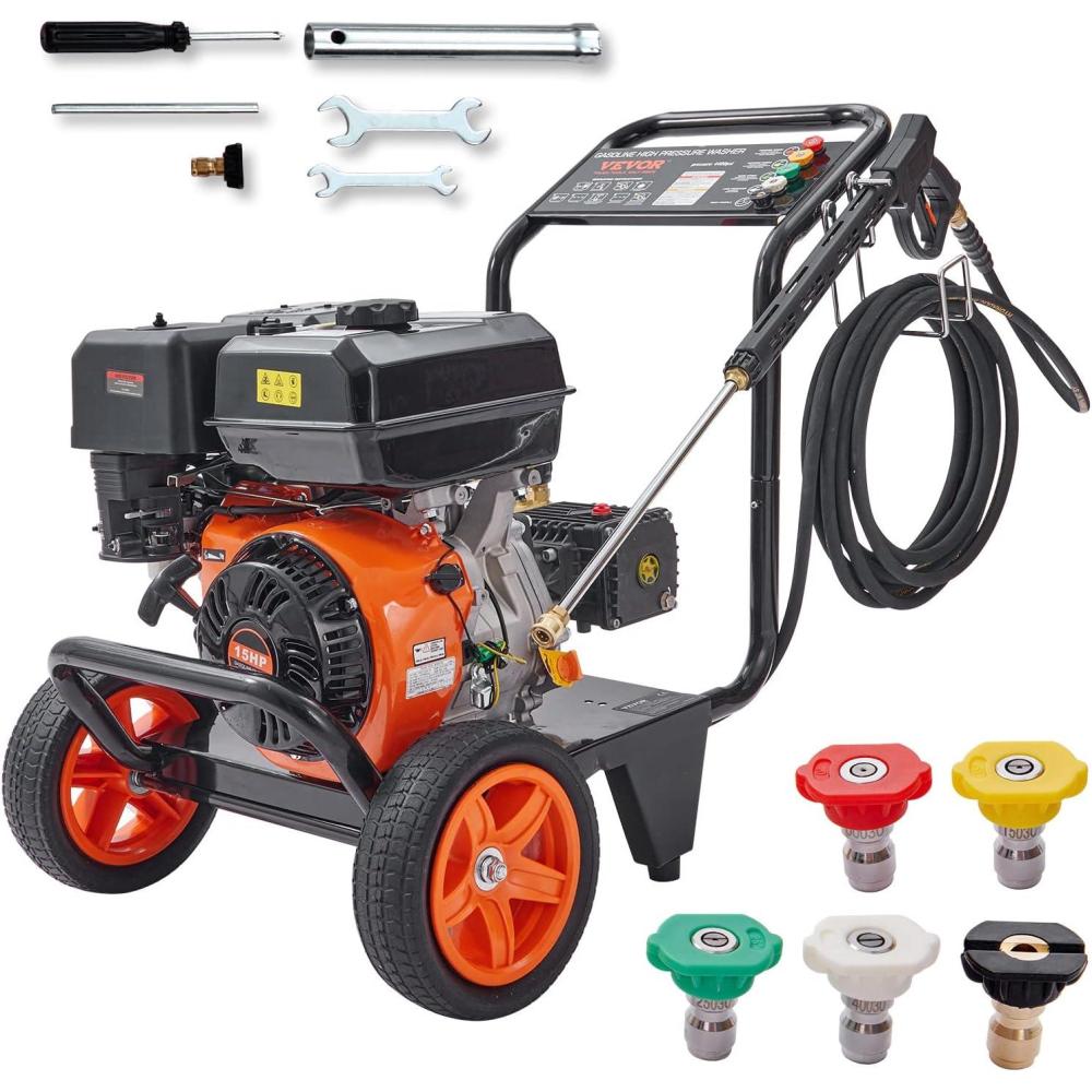 image:imageVEVOR Gas Pressure Washer 3600 PSI 26 GPM Gas Powered Pressure Washer with Copper Pump Spray Gun and Extension Wand 5 Quick Connect Nozzles for Cleaning Cars Homes Driveways Patios4400PSI