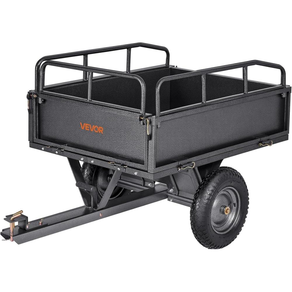 image:imageVEVOR Heavy Duty ATV Trailer Steel Dump Cart 750 lbs 15 Cubic Feet Garden Utility Trailer Yard Trailers with Removable Sides for Riding Lawn Mower Tractor500Lbs10cuft