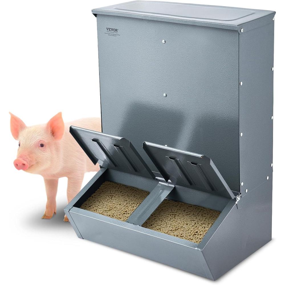 image:imageVEVOR Hog Feeder 37 Bushel Capacity Double Door Pig Feeder Heavy Duty Steel Piglets Feeder Multipurpose Trough Creep Feeder Outdoor Livestock Feeder Farm Accessory for Feeding up to 8 Hogs37 Bushel
