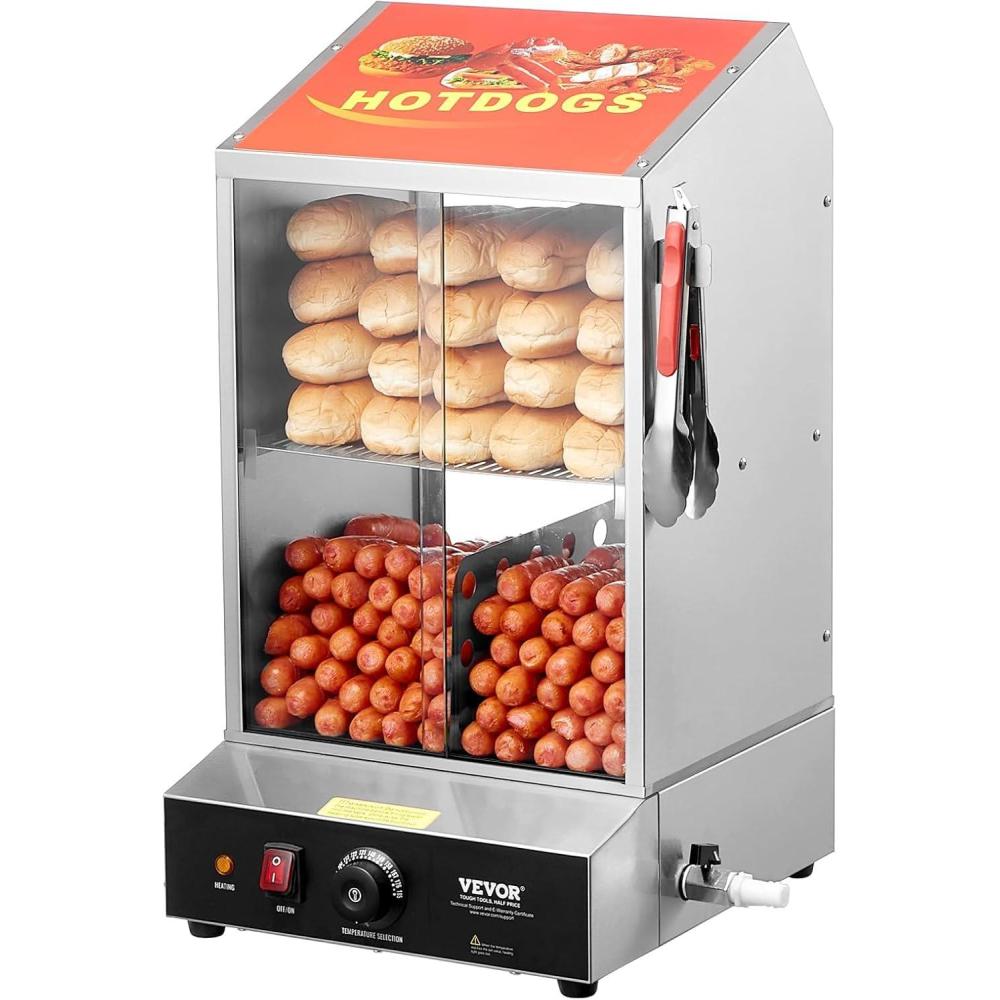 image:imageVEVOR Hot Dog Machine 36 L 2Tier Hot Dog Steamer for 200 Hotdogs amp 42 Buns 1200W Electric Bun Warmer Cooker with Rotary Knob Temp Display36 L
