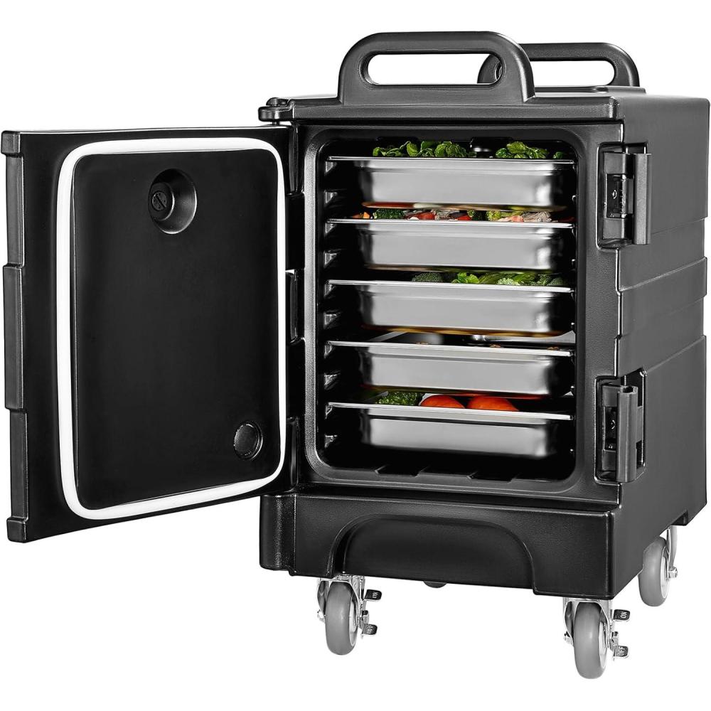 image:imageVEVOR Insulated Food Pan Carrier 81 Qt Hot Box for Catering Food Box Carrier with Double Buckles Front Loading Food Warmer with Handles Stackable End Loader for Restaurant Canteen81 Qt  Wheels