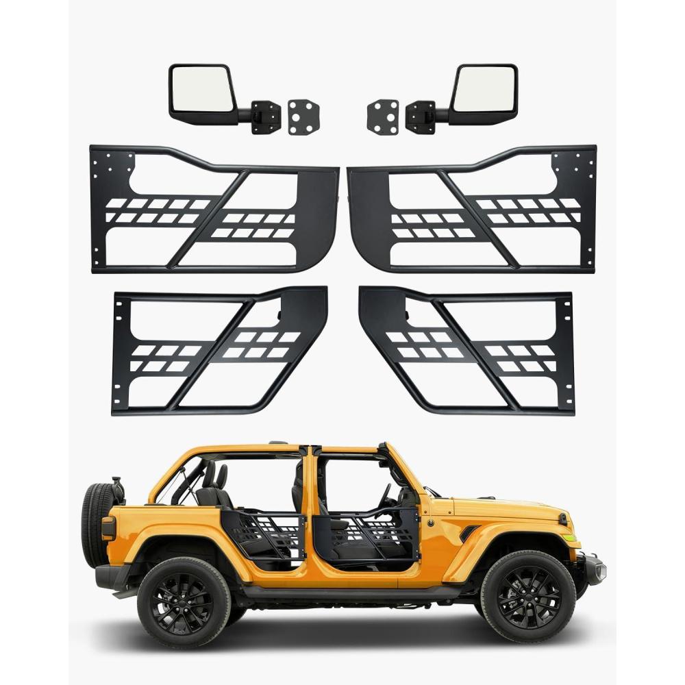image:imageVEVOR Jeep JK Tube Doors 4 Door with DOT Certified Rear View Mirrors Fit for 20072018 Jeep Wrangler JK Hunting Style Jeep Tubular Door with Rubber Pads amp Toughened Steel Tubewith Side View Mirror