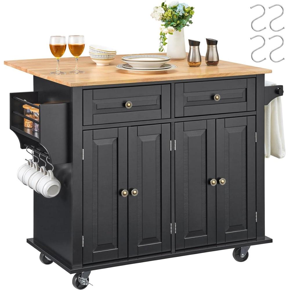 image:imageVEVOR Kitchen Island Cart 453x39 inch Rolling Kitchen Table Mobile Carts with Storage Cabinet and Solid Wood Top Portable Islands with Wheels Spice Rack Towel Rack Drop Leaf and Drawer White354 W Drop Leaf