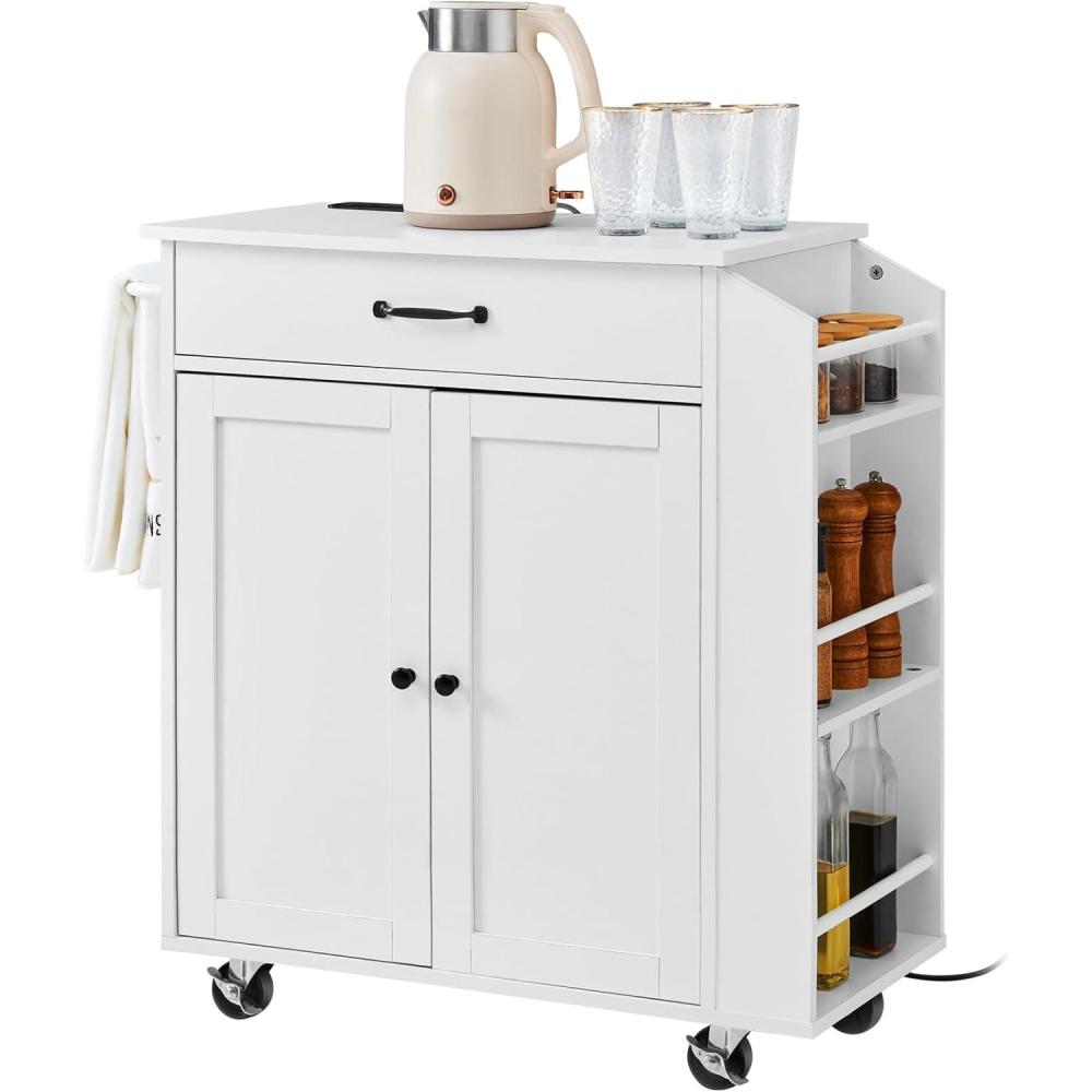 image:imageVEVOR Kitchen Island Cart 453x39 inch Rolling Kitchen Table Mobile Carts with Storage Cabinet and Solid Wood Top Portable Islands with Wheels Spice Rack Towel Rack Drop Leaf and Drawer White32x15