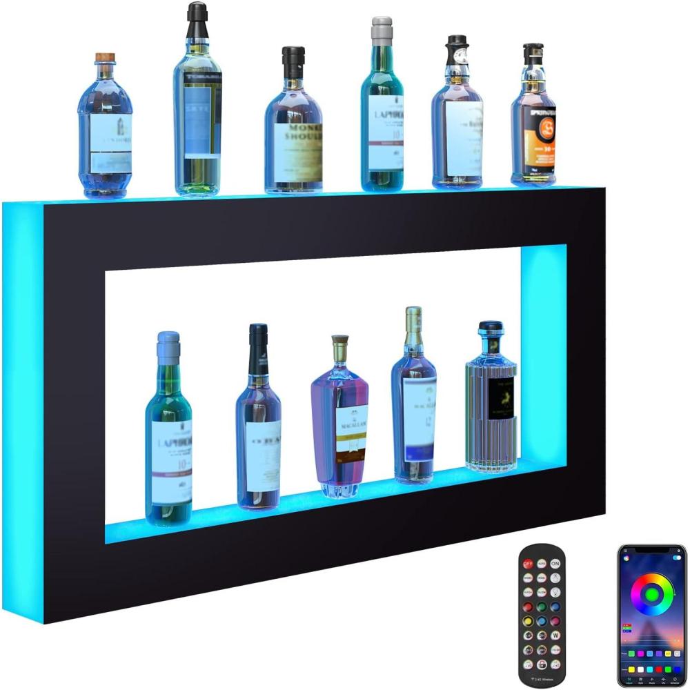image:imageVEVOR LED Lighted Liquor Bottle Display 3 Tiers 40 Inches Supports USB Illuminated Home Bar Shelf with RF Remote amp App Control 7 Static Colors 14 H Timing Acrylic Lighted Shelf for 30 Bottles2 Tiers 48 Inches