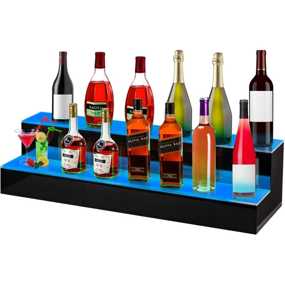 image:imageVEVOR LED Lighted Liquor Bottle Display 3 Tiers 40 Inches Supports USB Illuminated Home Bar Shelf with RF Remote amp App Control 7 Static Colors 14 H Timing Acrylic Lighted Shelf for 30 Bottles2Step 40 inch