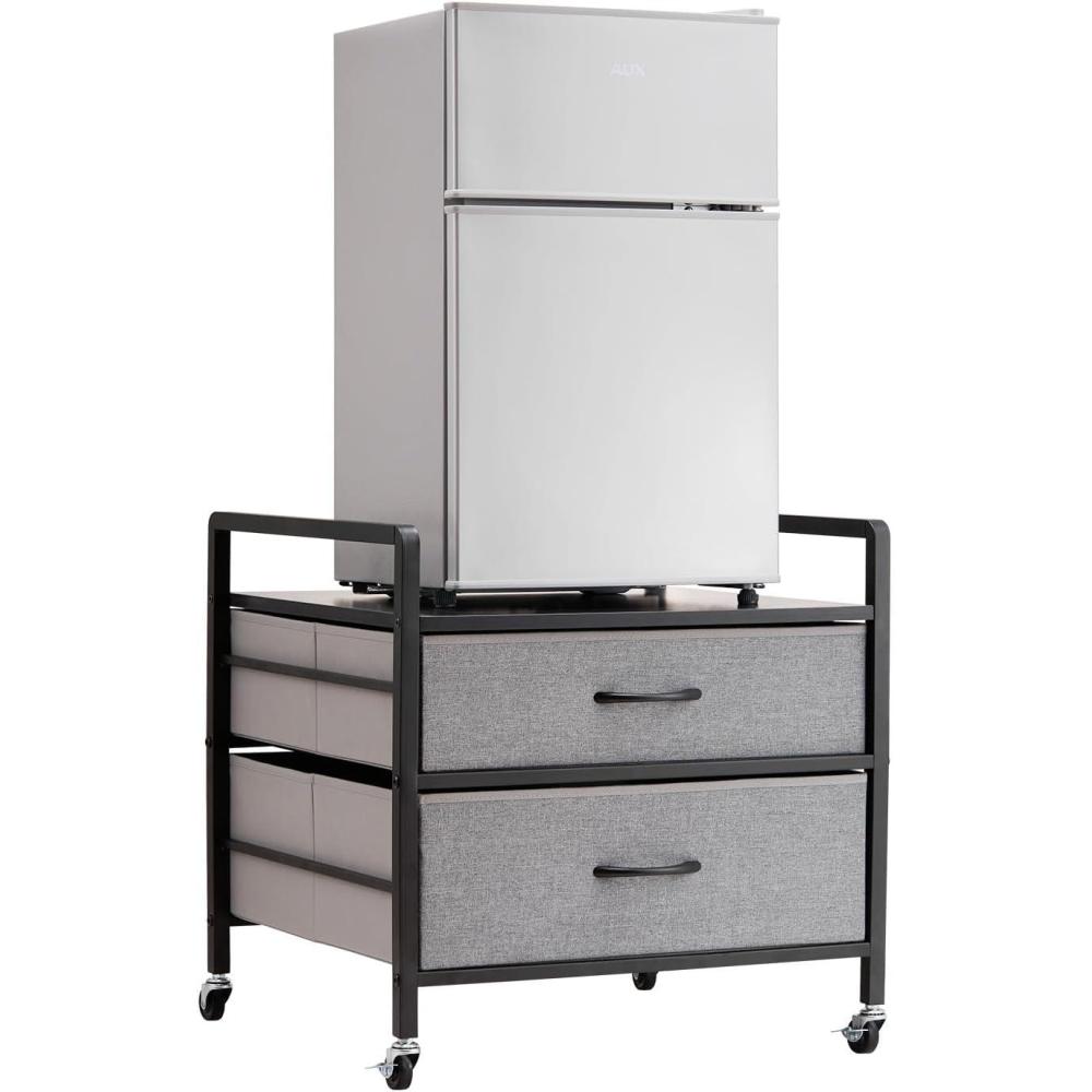 image:imageVEVOR Mini Fridge Stand with Storage 176 lbCapacity Mini Fridge Table with 2 Drawers amp 4 Swivel Wheels Mobile Mini Fridge Shelf Black Mini Fridge Organizer for Dorm Apartment Office BedroomGrey