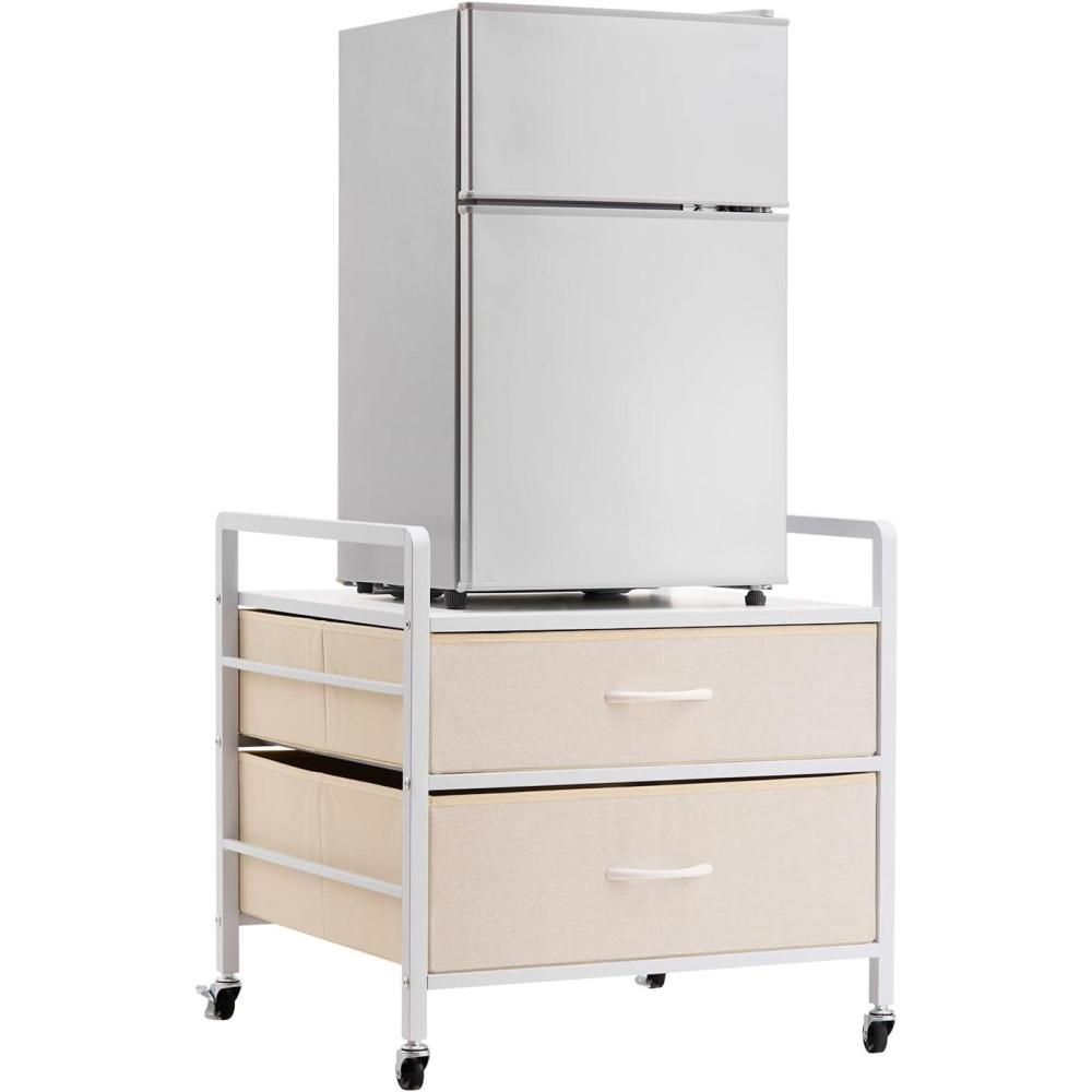image:imageVEVOR Mini Fridge Stand with Storage 176 lbCapacity Mini Fridge Table with 2 Drawers amp 4 Swivel Wheels Mobile Mini Fridge Shelf Black Mini Fridge Organizer for Dorm Apartment Office BedroomWhite