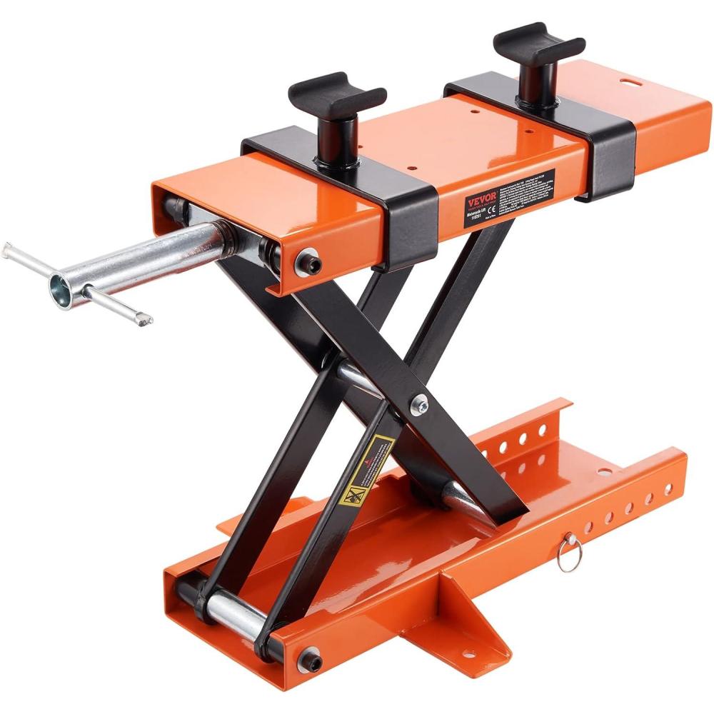 image:imageVEVOR Motorcycle Lift 1100 LBS Motorcycle Lift ATV Scissor Lift Jack with Dolly amp Hand Crank Center Hoist Crank Stand with Wide Deck amp Tool Tray for Street Bikes Cruiser Bikes Touring Motorcycleswith saddle