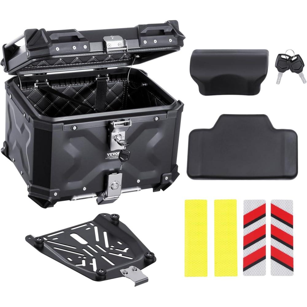 image:imageVEVOR Motorcycle Top Case 65L Universal Aluminum Alloy Motorbike Tail Box with Leather Lining Waterproof Detachable Motorcycle Top Box with Lock amp Back Cushion Fit for 99 of Motorcycle Frames45 L
